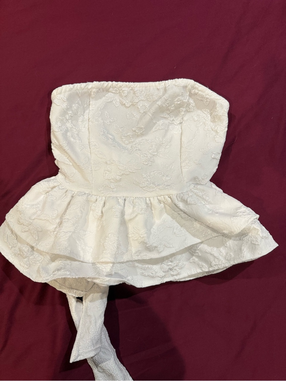 White Strapless Lace Peplum Camisole